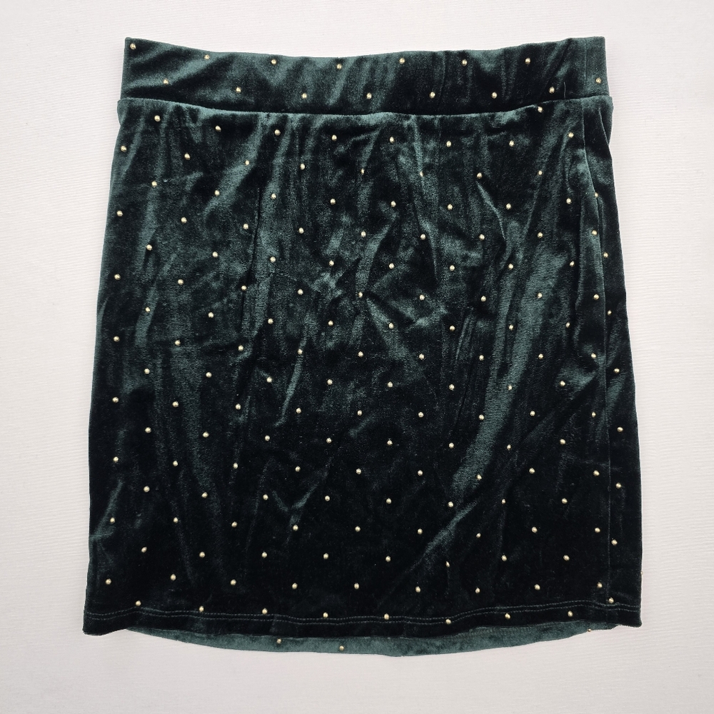 Forever 21 Velvet Green Skirt with Gold Accents